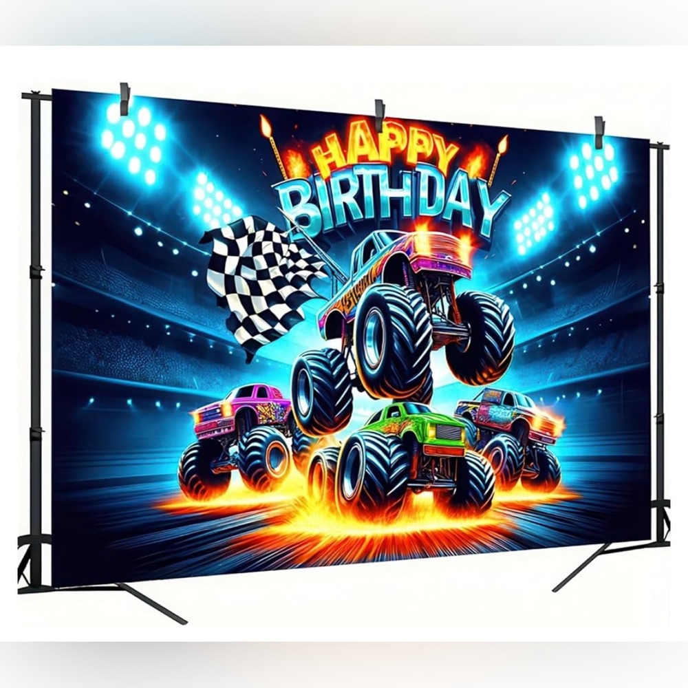 Monster Truck Backdrop Birthday Backdrop 4 x 6, Monster Truck Birthday